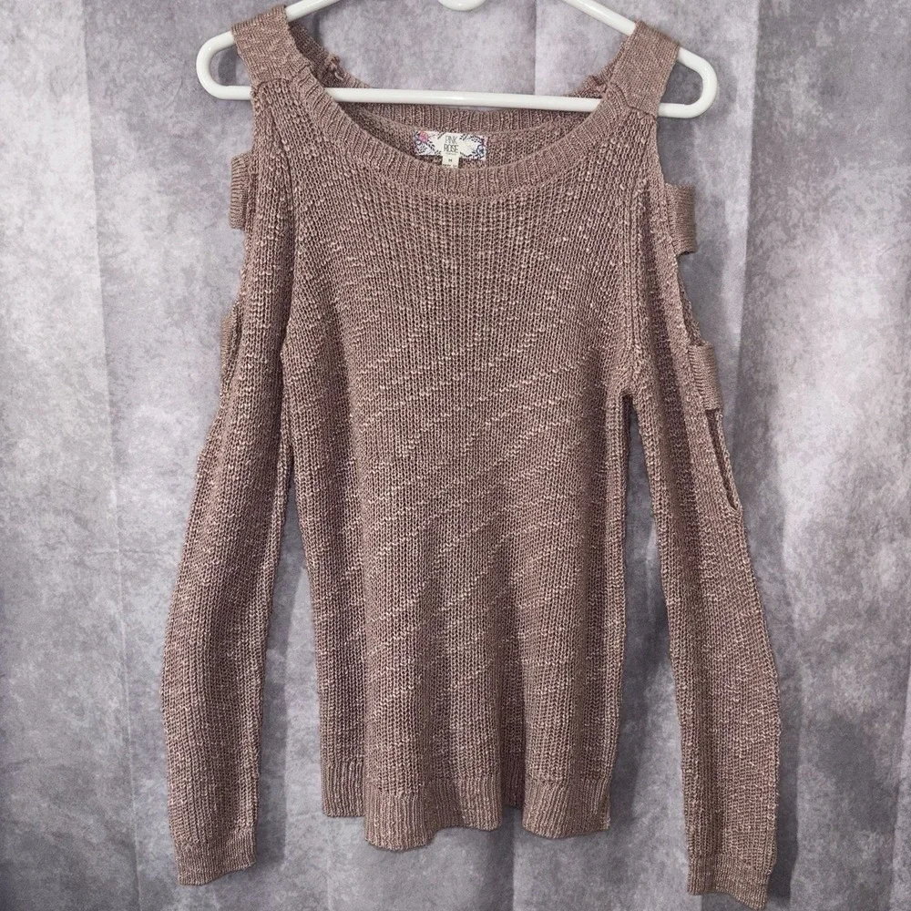 Pink Rose Women's Medium Soft Stretch Cold Shoulder Chic Rose‎ Knit Sweater